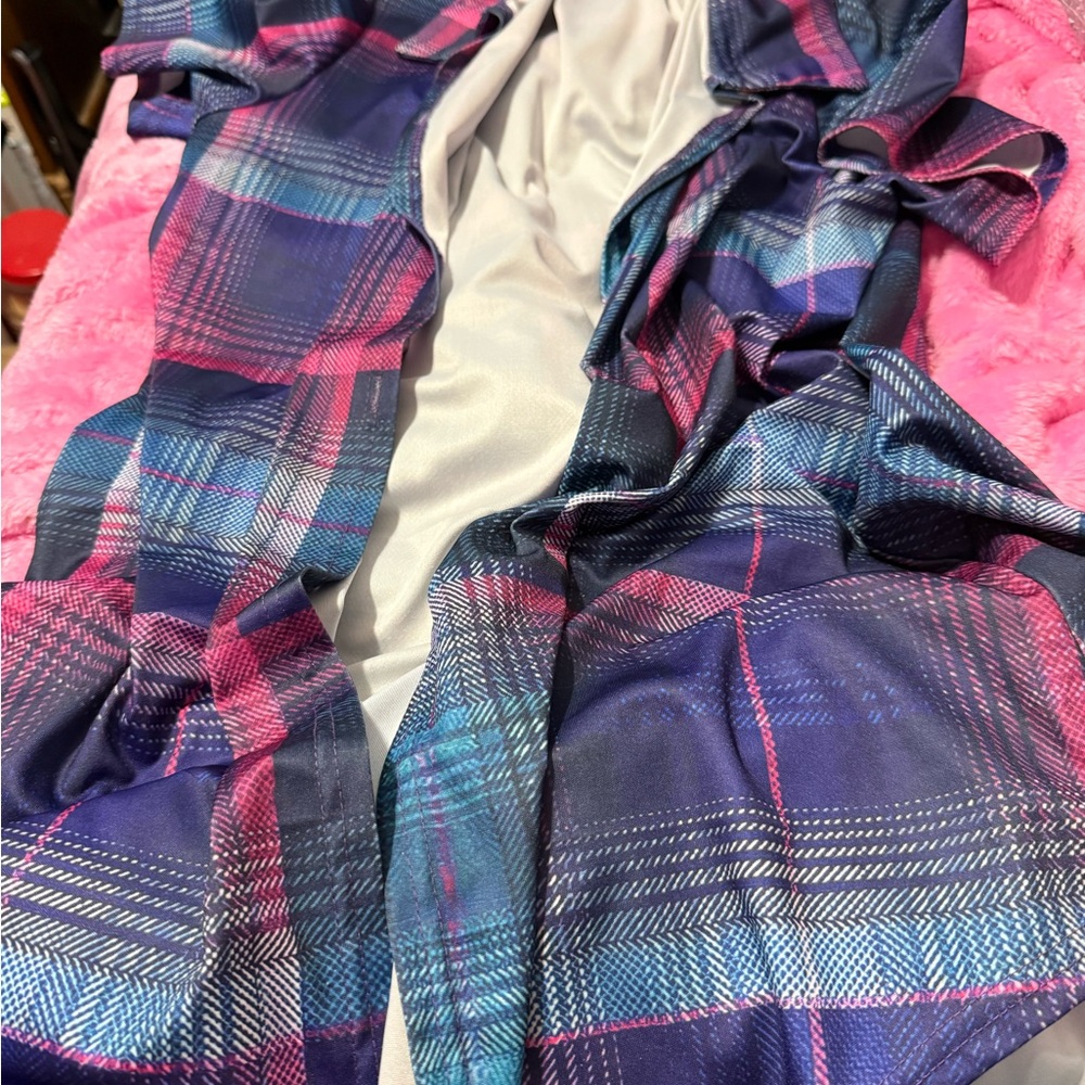 Plaid Patterned Robe in Blue and Pink